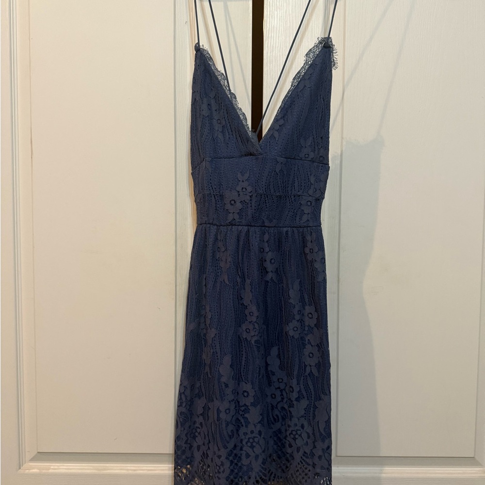 Elegant Lace Blue Dress